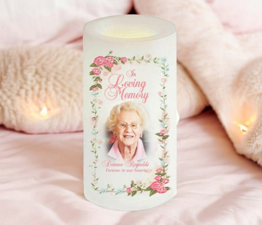 Blush Personalized Flameless LED Memorial Candle - The Funeral Program Site