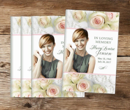 Blush Roses Bifold Funeral Program Design & Print (Pack of 50) - The Funeral Program Site