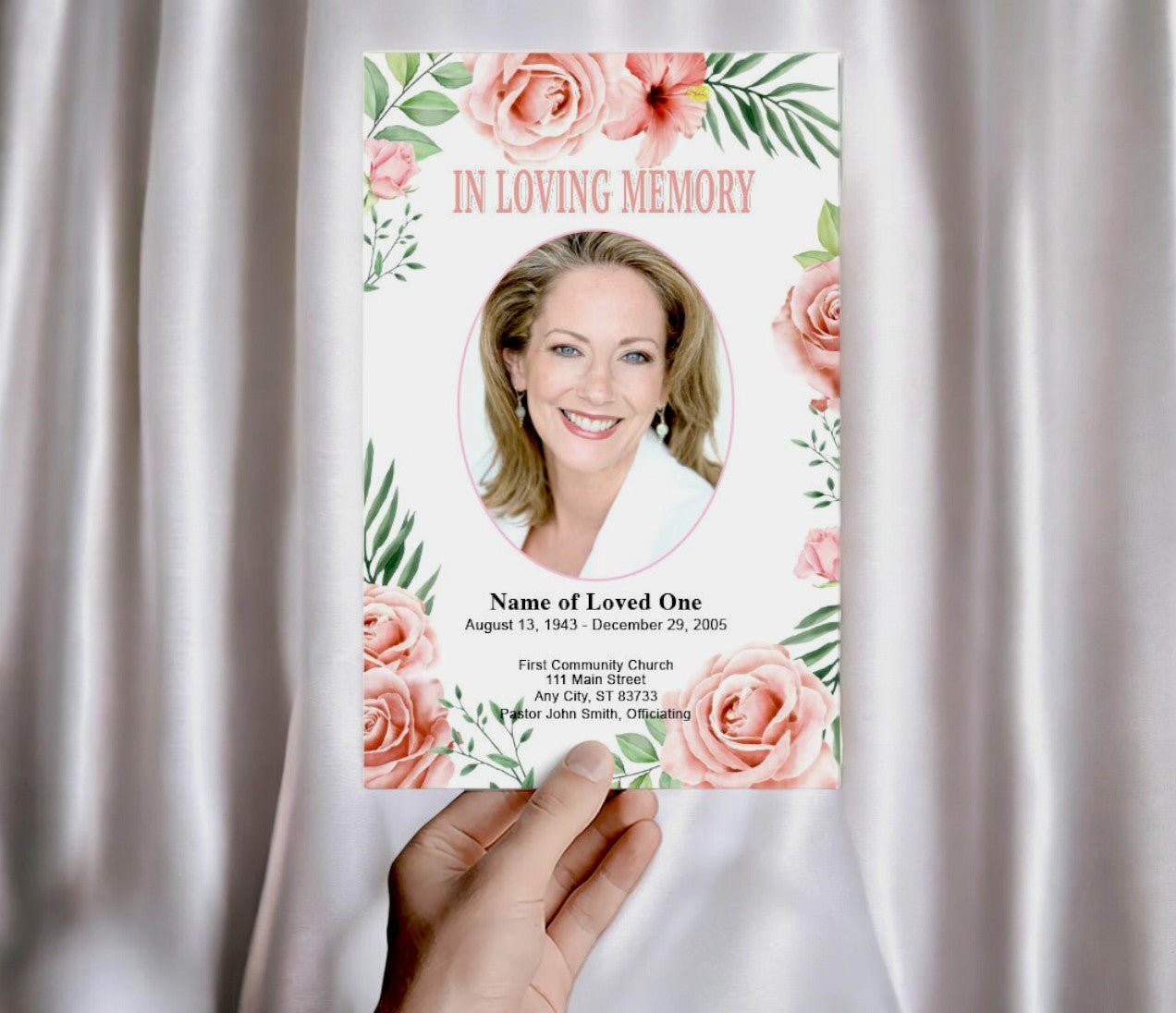 Blush Watercolor Funeral Program Template - The Funeral Program Site