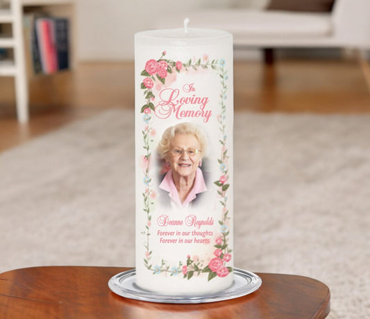 Blush Personalized Wax Pillar Memorial Candle