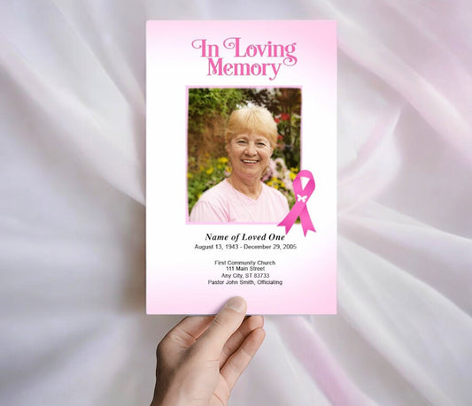 Breast Cancer Pink Ribbon Funeral Program Template