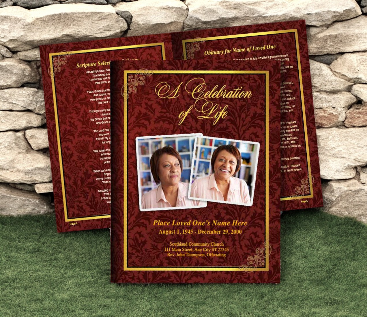 Burgundy Funeral Booklet Template