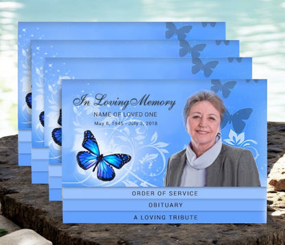 Butterfly 8 - Sided Graduated Bottom Funeral Program Design & Print (Pack 50) - The Funeral Program Site