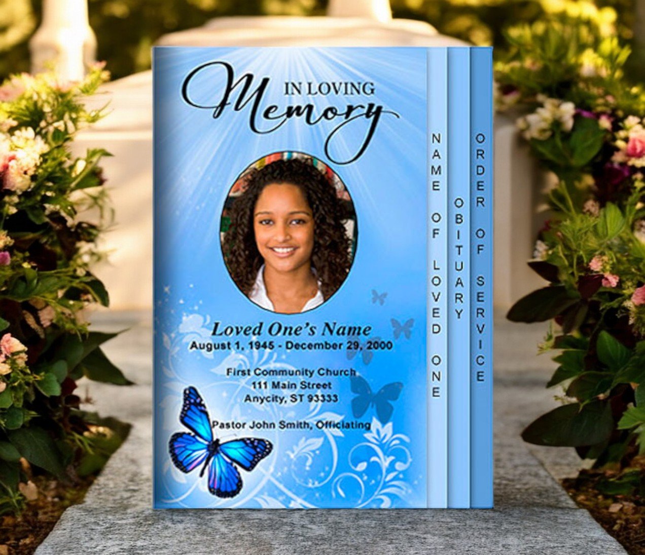 Butterfly 8 - Sided Graduated Funeral Program Template - The Funeral Program Site