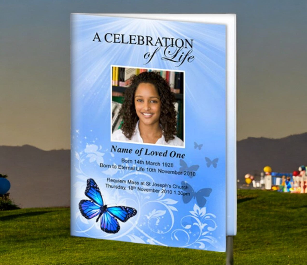 Butterfly A4 Funeral Order of Service Template