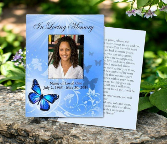 Butterfly Small Memorial Card Template - The Funeral Program Site