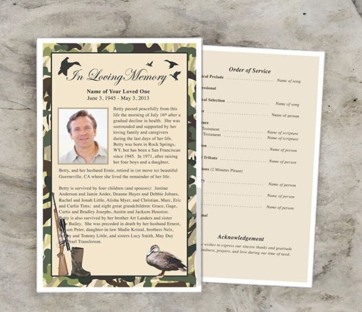 Camouflage Funeral Flyer Template - The Funeral Program Site