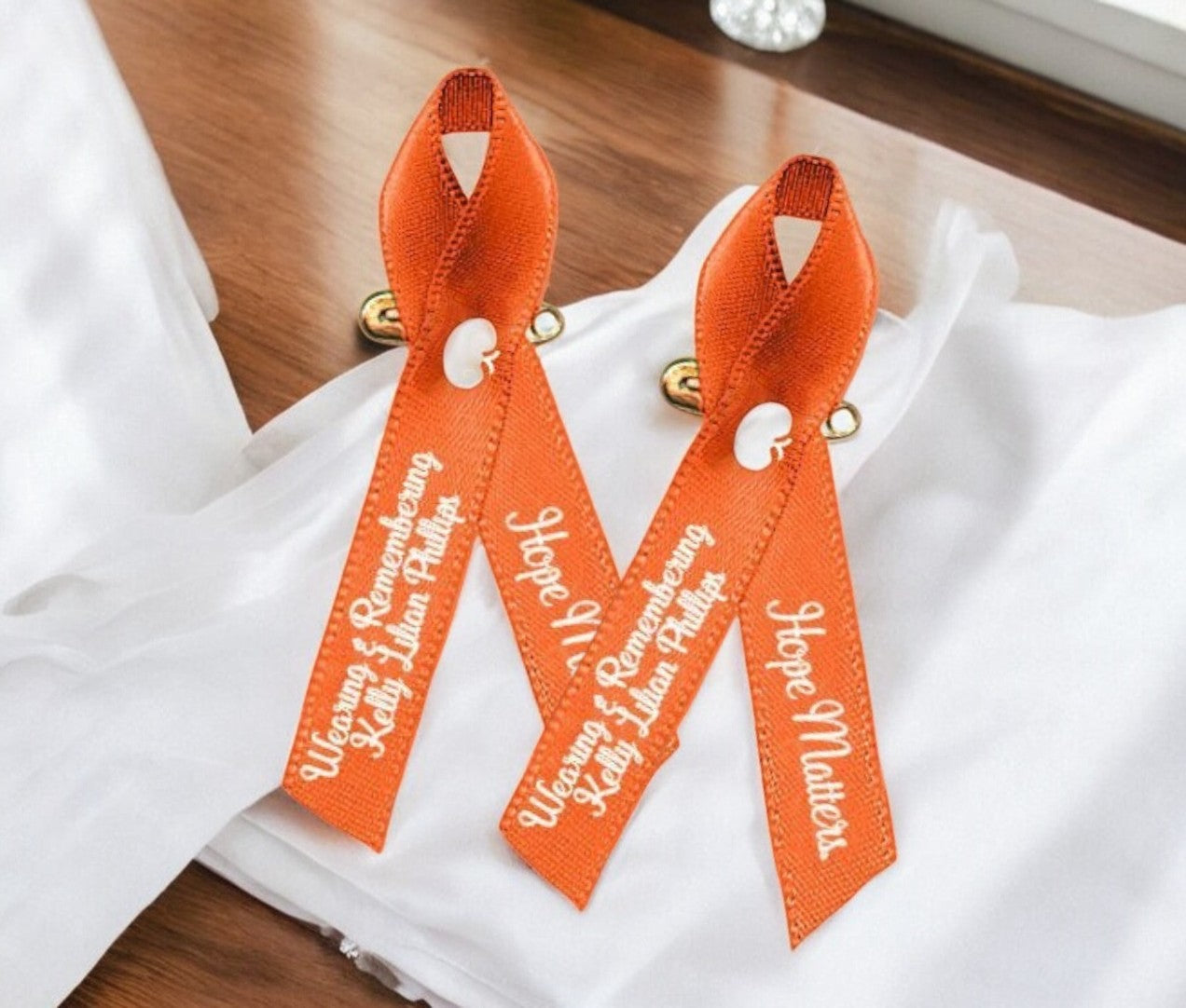 Kidney Cancer Ribbon Personalized (Orange Color Ribbon) - Pack of 10