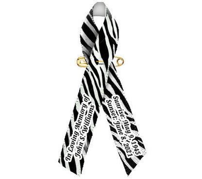 Carcinoid Cancer Ribbon Personalized (Zebra) - Pack of 10 - The Funeral Program Site