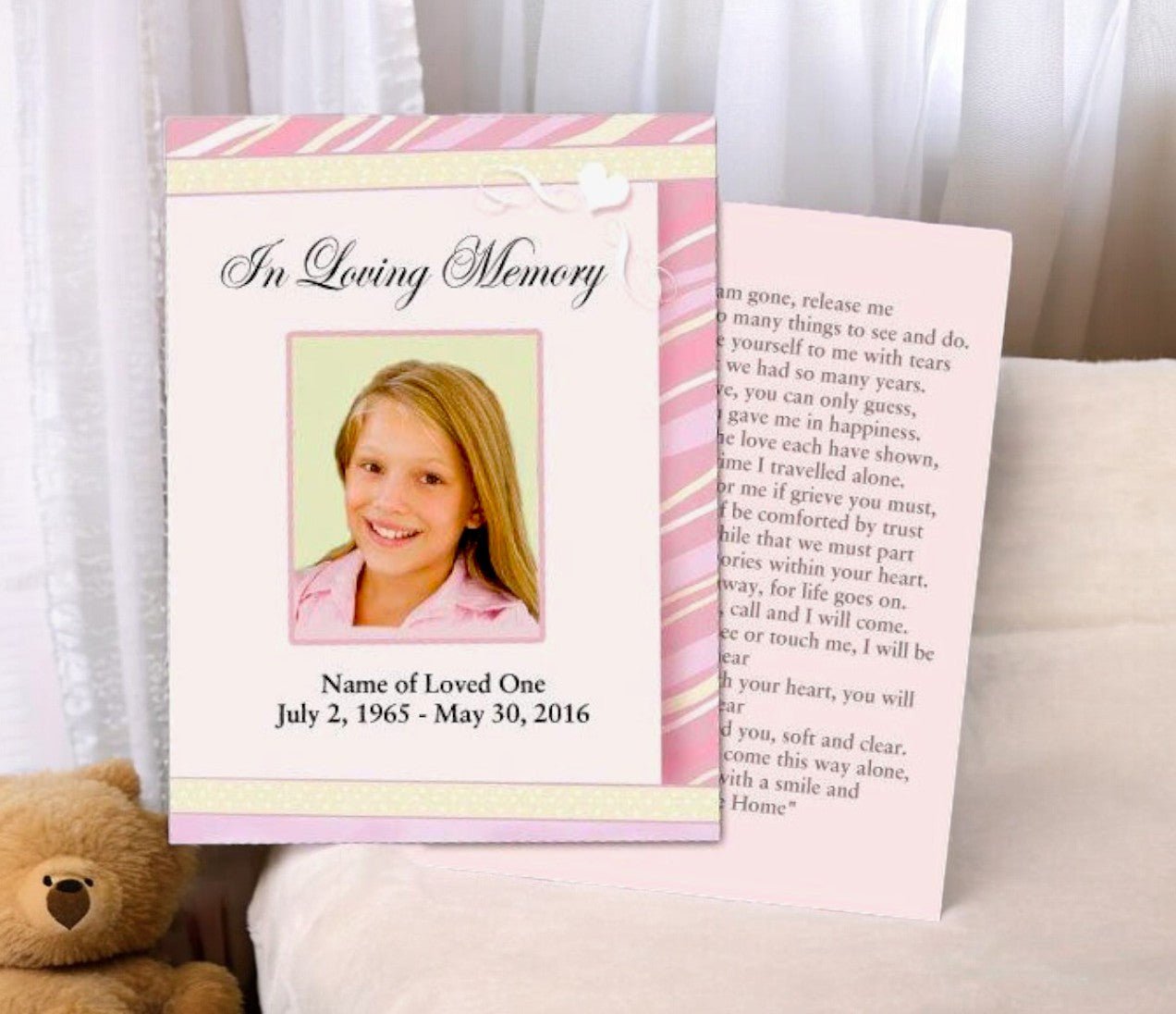 Carly Small Memorial Card Template - The Funeral Program Site