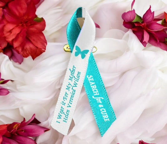 Cervical Cancer Ribbon (Teal - White) Pack of 10 - The Funeral Program Site