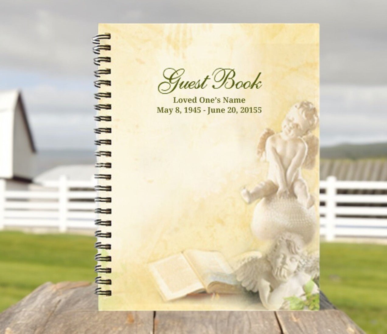 Cherub Spiral Wire Bind Memorial Funeral Guest Book - The Funeral Program Site