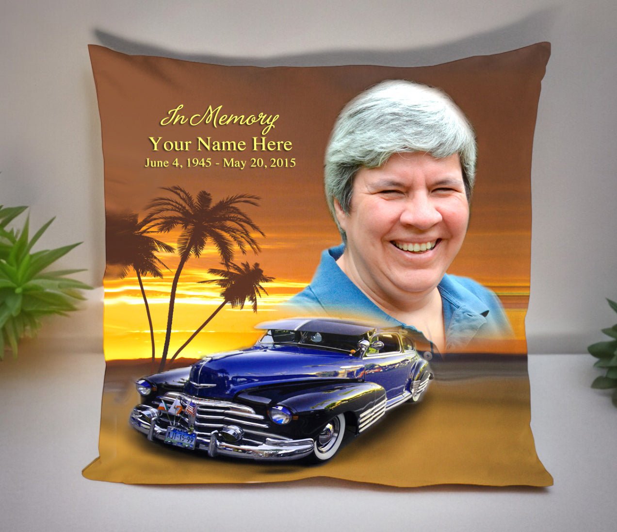 Classic Car In Loving Memory Memorial Pillow - The Funeral Program Site