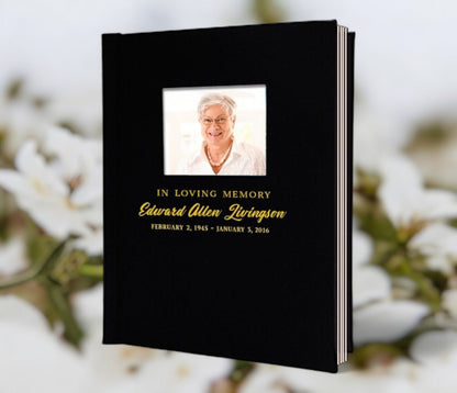 Classic Portrait Foil Look Funeral Guest Book With Photo - The Funeral Program Site