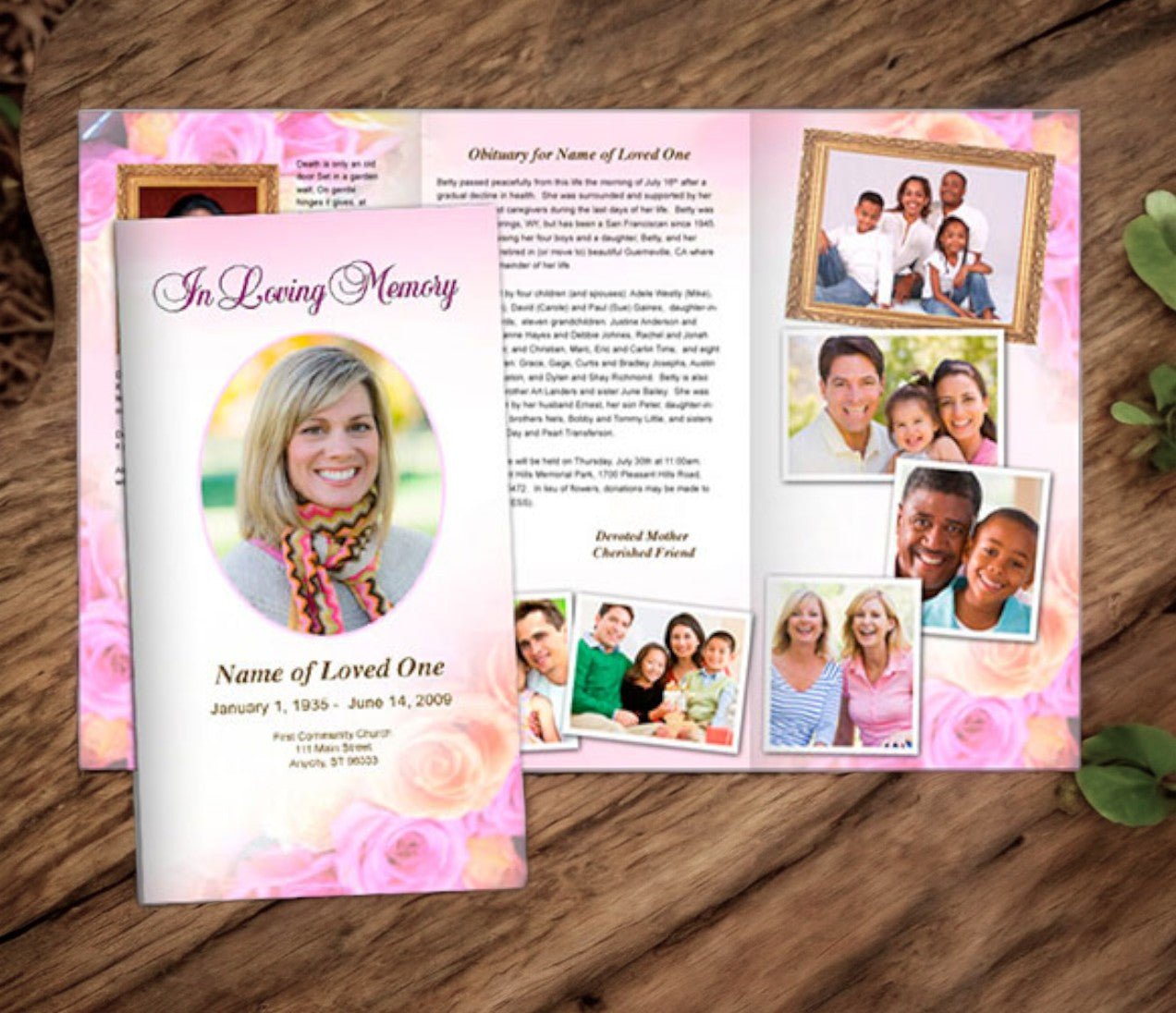 Coral Trifold Funeral Brochure Template - The Funeral Program Site