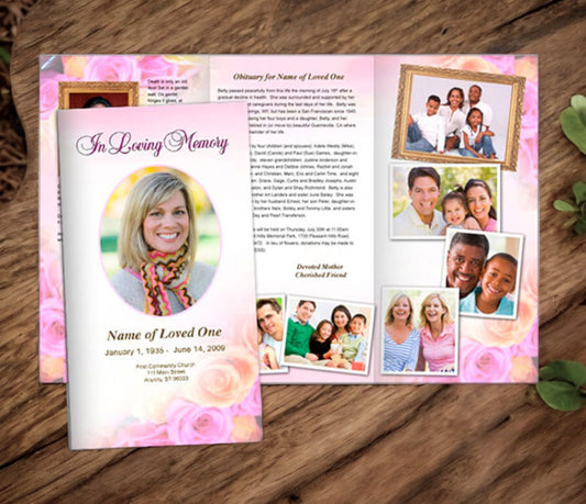 Coral Trifold Funeral Brochure Template