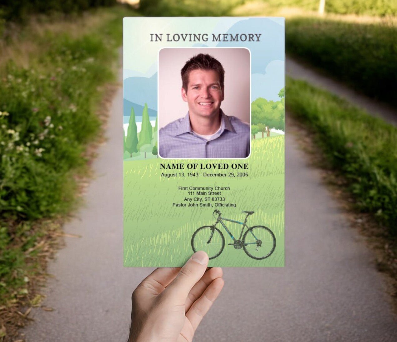 Country Bike Watercolor Funeral Program Template - The Funeral Program Site