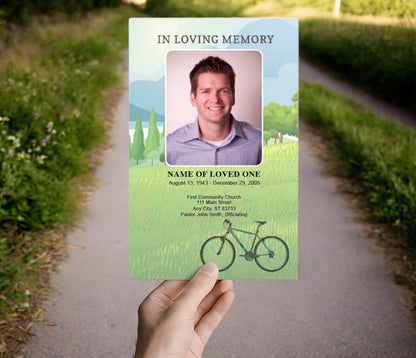 Country Bike Watercolor Funeral Program Template