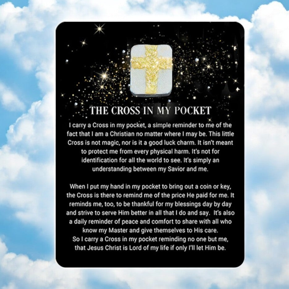 Sparkling Cross In My Pocket Stone With Card - The Funeral Program Site