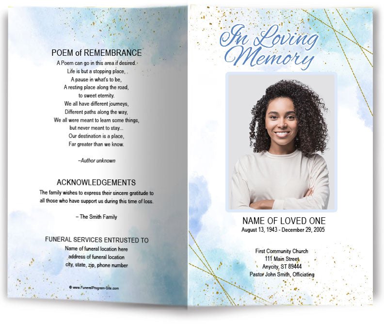 Crystal Blue Funeral Program Template - The Funeral Program Site