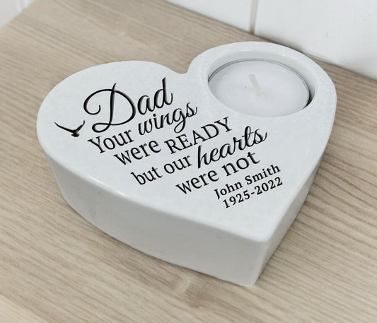 Dad Wings Stone Heart Memorial Tea Light Candle Holder - The Funeral Program Site