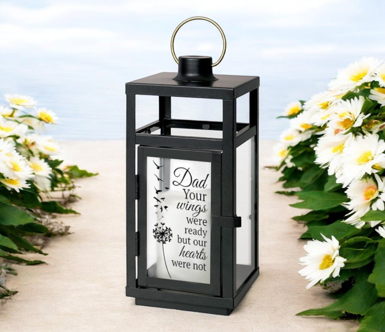 Dad Your Wings Were Ready Black Memorial Lantern With LED Candle - The Funeral Program Site