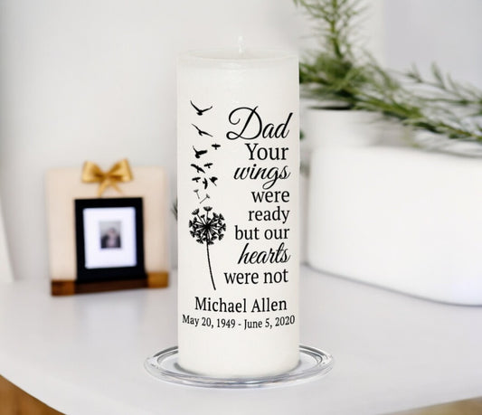 Dad's Wings Personalized Wax Pillar Memorial Candle