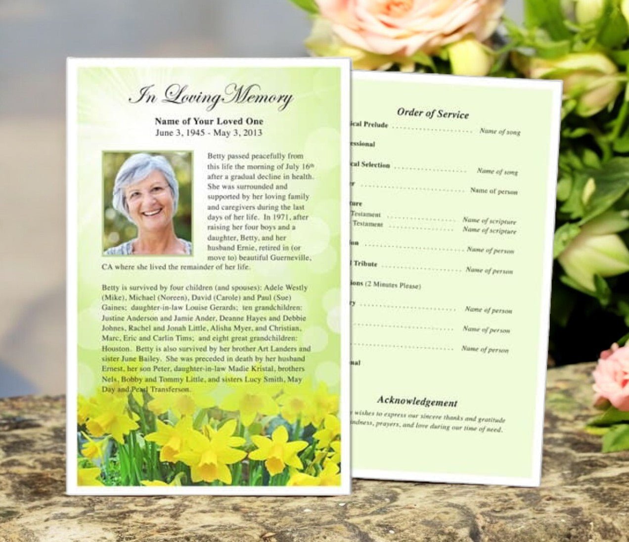 Daffodils Funeral Flyer Template - The Funeral Program Site