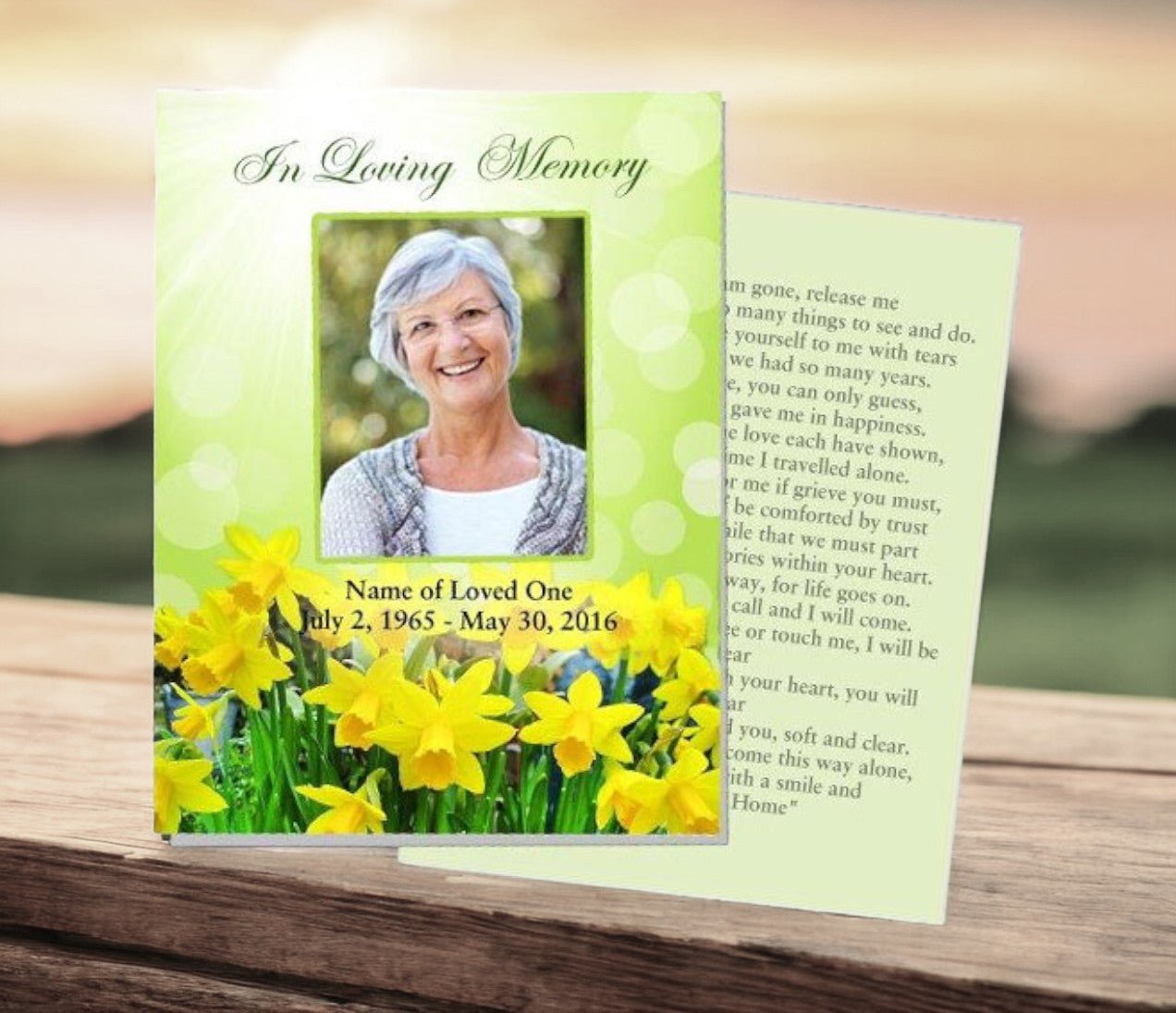 Daffodils Small Memorial Card Template - The Funeral Program Site