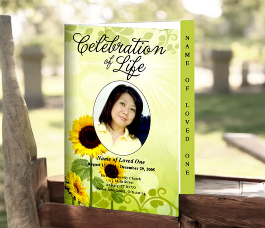 Sunflower 4-Sided Graduated Funeral Program Template