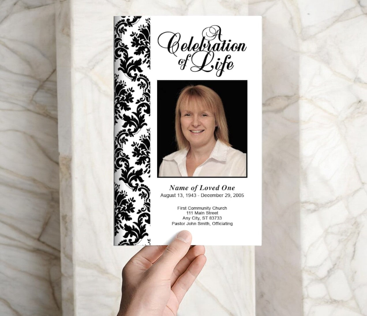 Damask Funeral Program Template