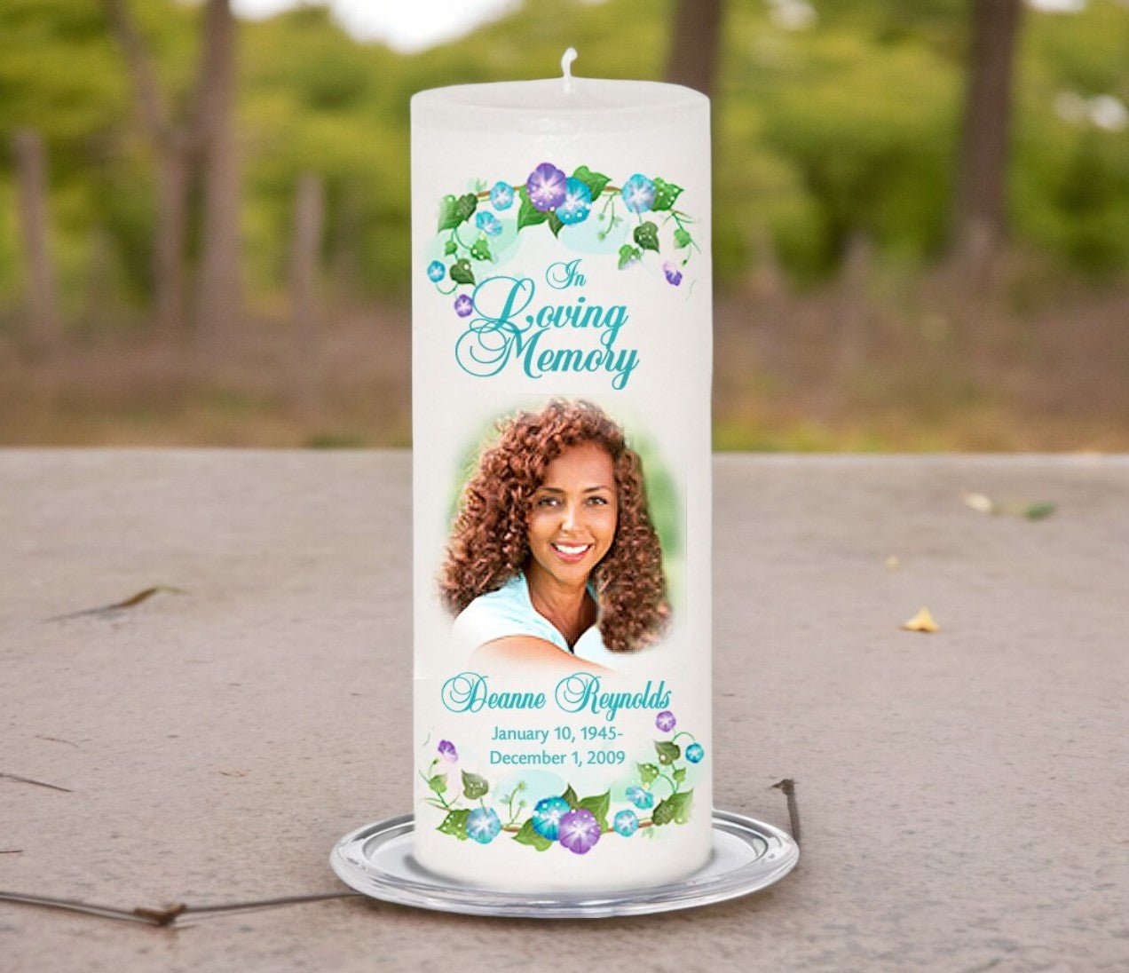 Dedication Personalized Wax Pillar Memorial Candle - The Funeral Program Site