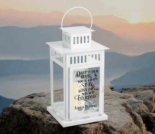 Deep In Our Hearts Memorial Lantern With LED Candle - The Funeral Program Site