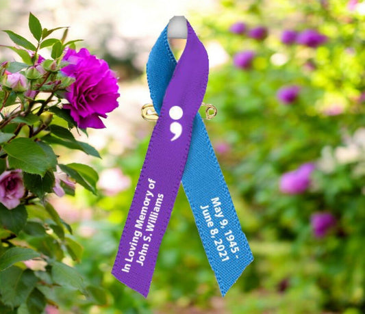 Depression Awareness Ribbons With Semicolon (Purple/Blue) - Pack of 10 - The Funeral Program Site