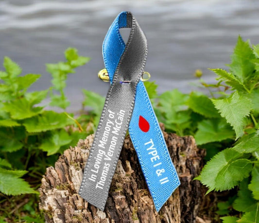 Diabetes Personalized Awareness Ribbon (Blue - Gray) Pack of 10 - The Funeral Program Site