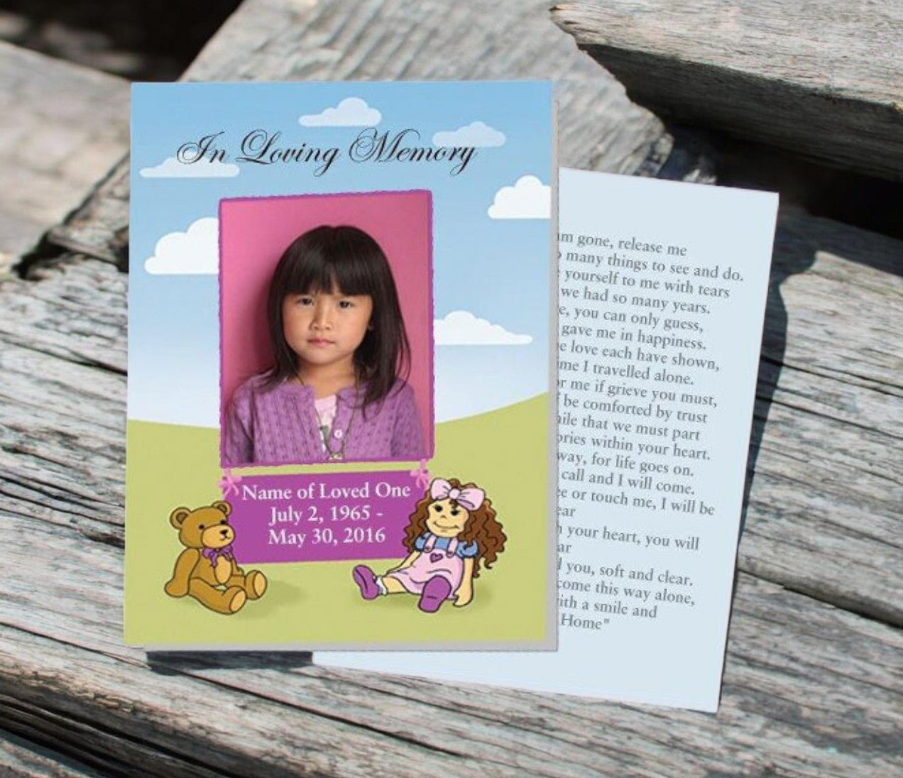 Doll Small Memorial Card Template - The Funeral Program Site