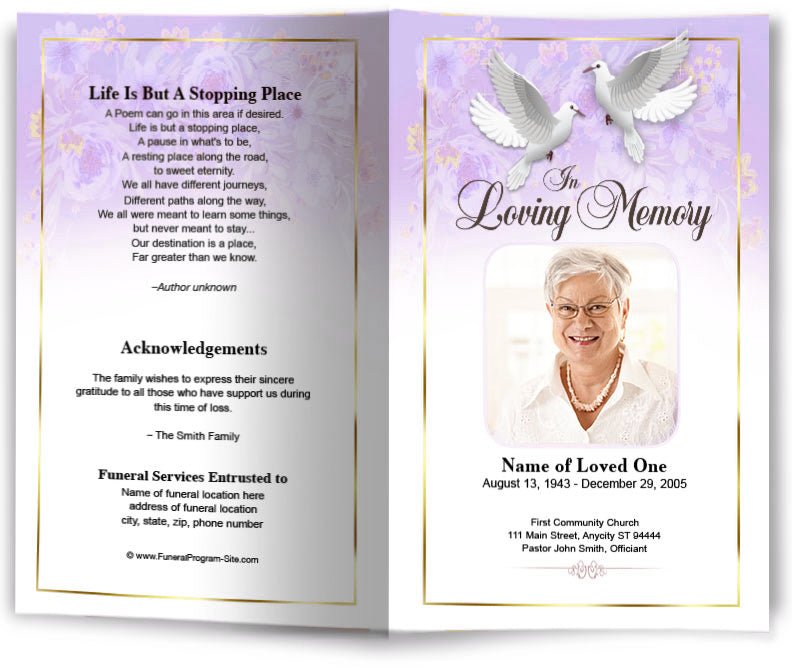 Double Doves Funeral Program Template - The Funeral Program Site