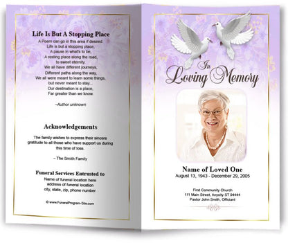 Double Doves Funeral Program Template - The Funeral Program Site