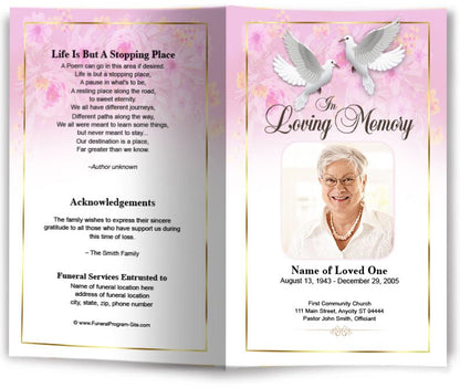 Double Doves Funeral Program Template - The Funeral Program Site