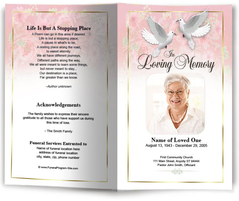 Double Doves Funeral Program Template - The Funeral Program Site