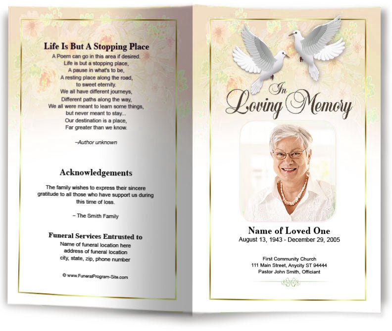 Double Doves Funeral Program Template - The Funeral Program Site