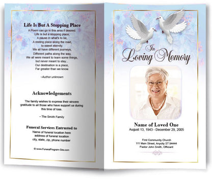 Double Doves Funeral Program Template - The Funeral Program Site