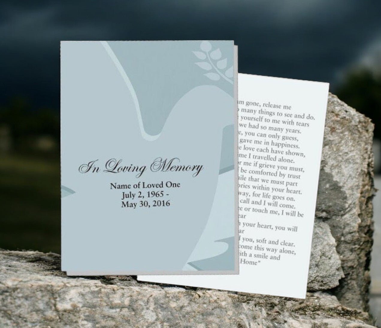 Dove Small Memorial Card Template - The Funeral Program Site