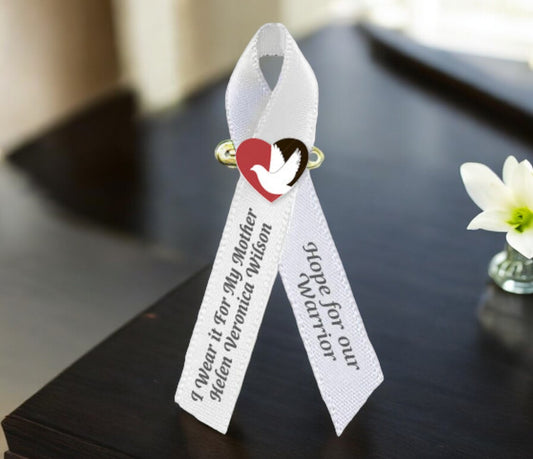 Dove In Heart Awareness Ribbon (Pearl White) - Pack of 10