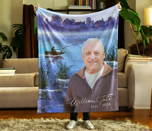 Fishing Memorial Blanket Sherpa Throw - The Funeral Program Site