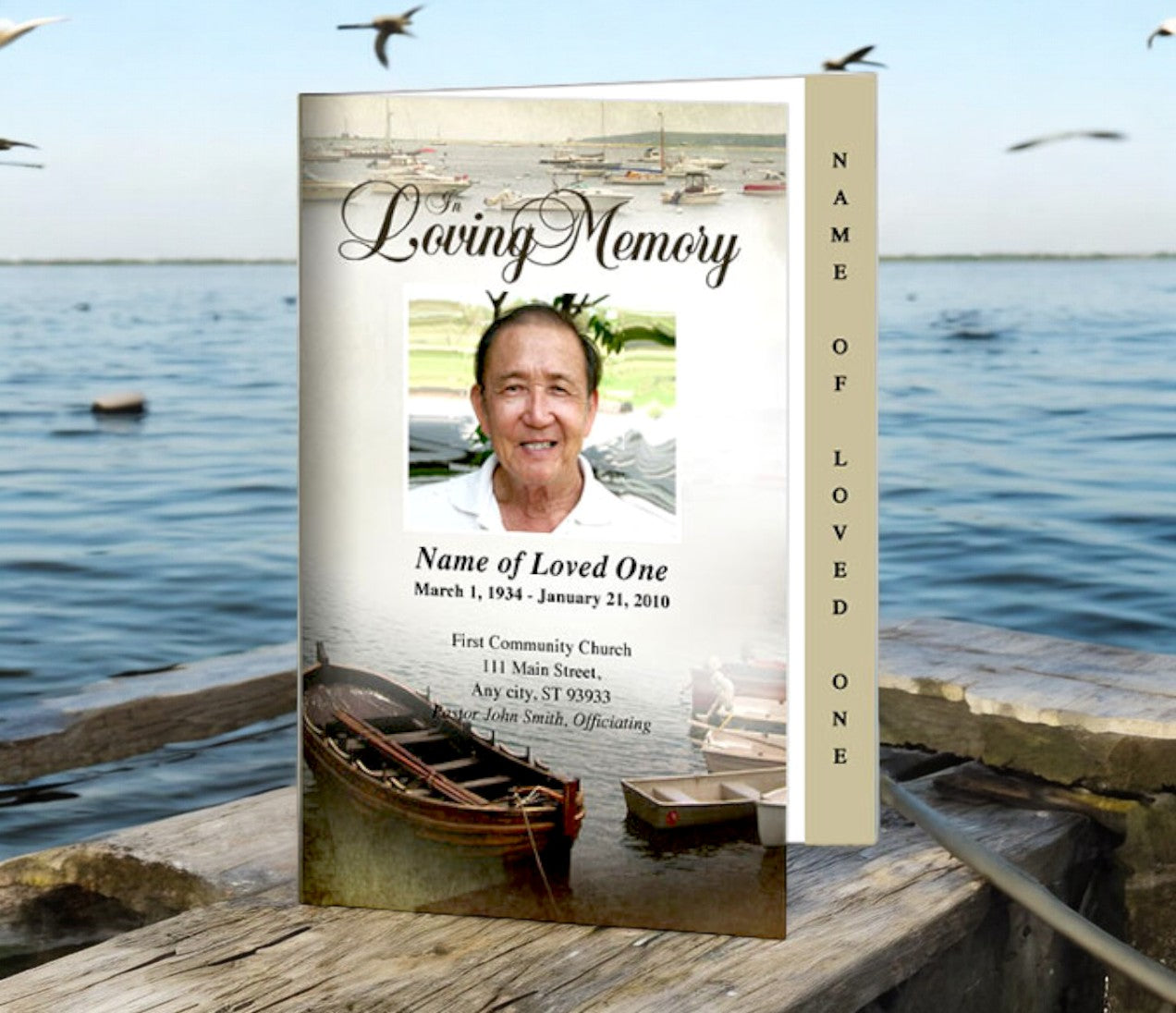 Fishing 4-Sided Graduated Funeral Program Template