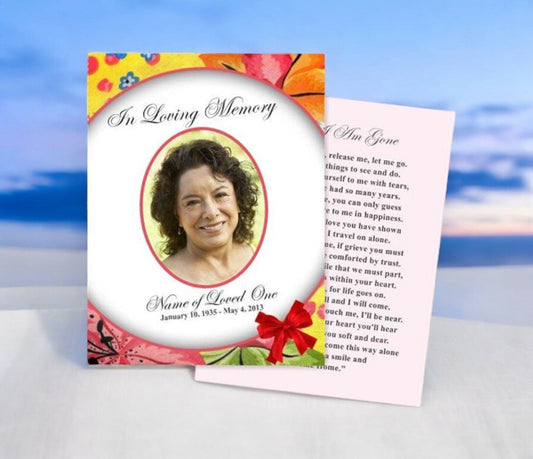 Flora Small Memorial Card Template - The Funeral Program Site