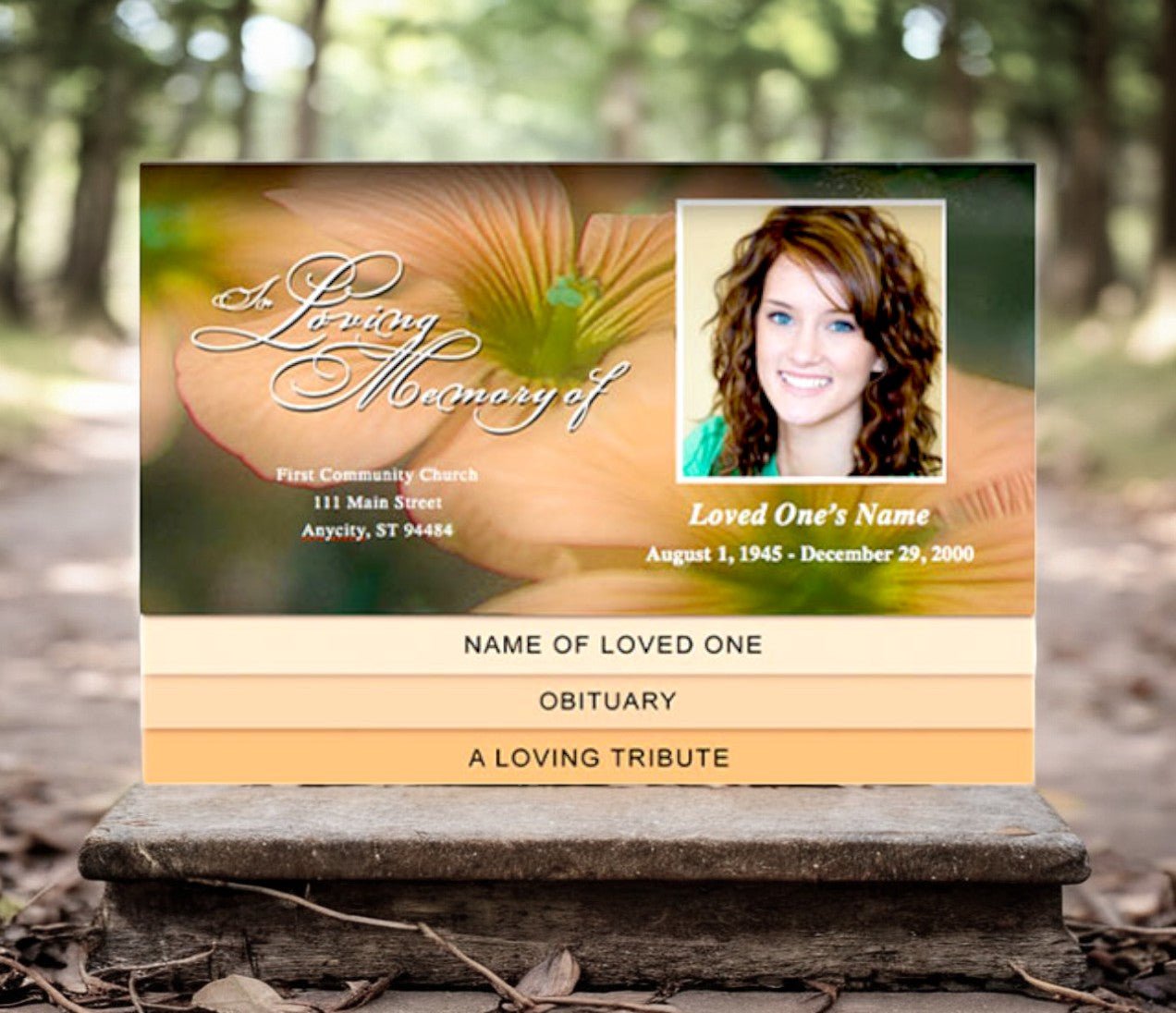 Floral 8 - Sided Graduated Bottom Fold Template - The Funeral Program Site