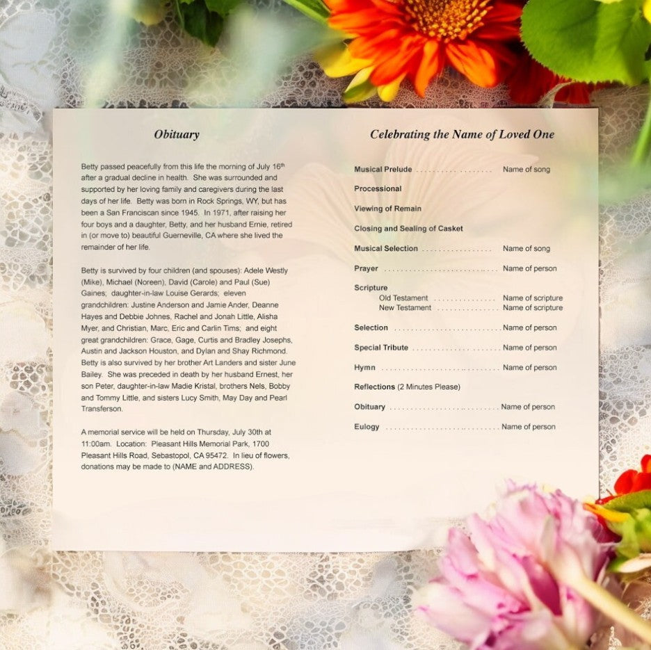 Floral Funeral Program Template - The Funeral Program Site