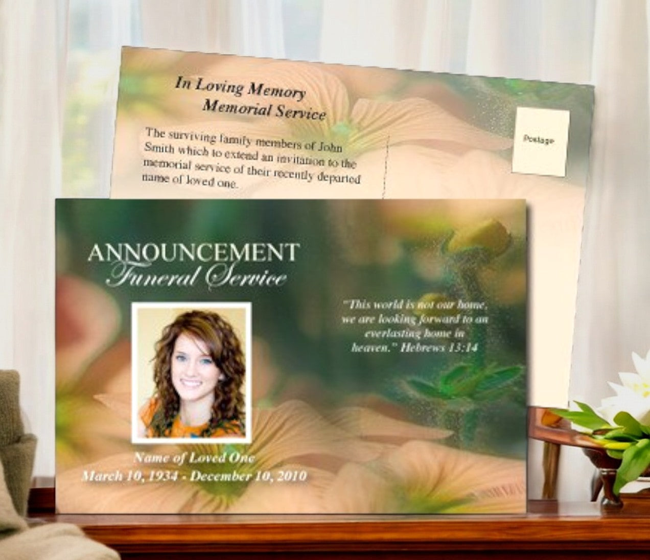 Floral Funeral Announcement Postcard Template